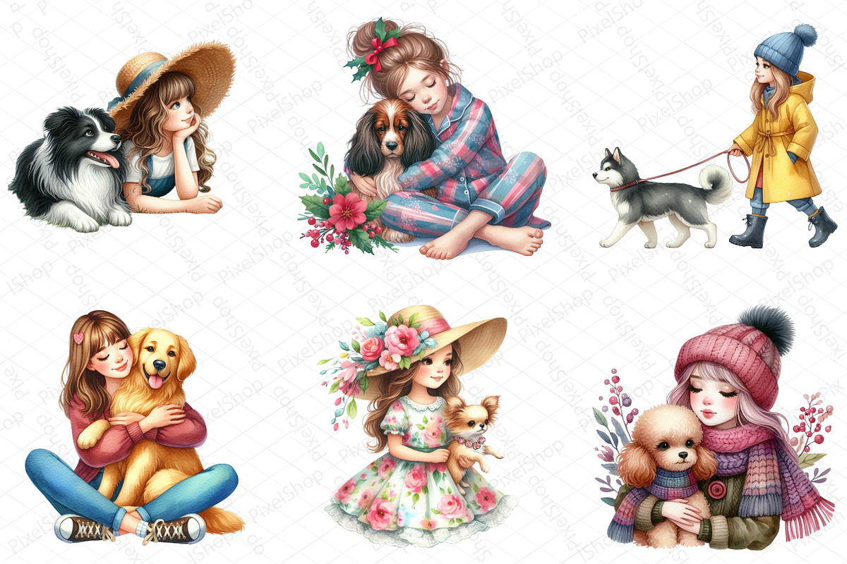 Girl & Best Friends Dogs PNG, an Illustration by DreamPrint404 (Photo 6 of 6)