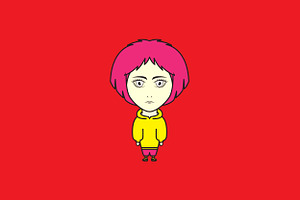 Cartoon Girls Happy Pink Hair Logo