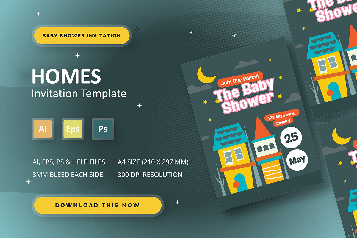 Homes - Baby Shower Invitation, an Invitation Template by StreaksideStd