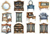 Vintage Furniture Watercolor Clipart, an Illustration by Designworld (Thumbnail 3 of 6)