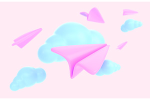 3D Pink Paper Airplanes With Blue