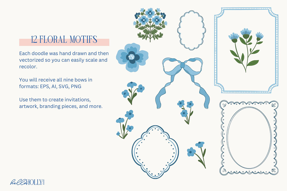 Blue Floral Clipart for Weddings, a Decorative Illustration by Hello Holly Studio (Photo 3 of 10)