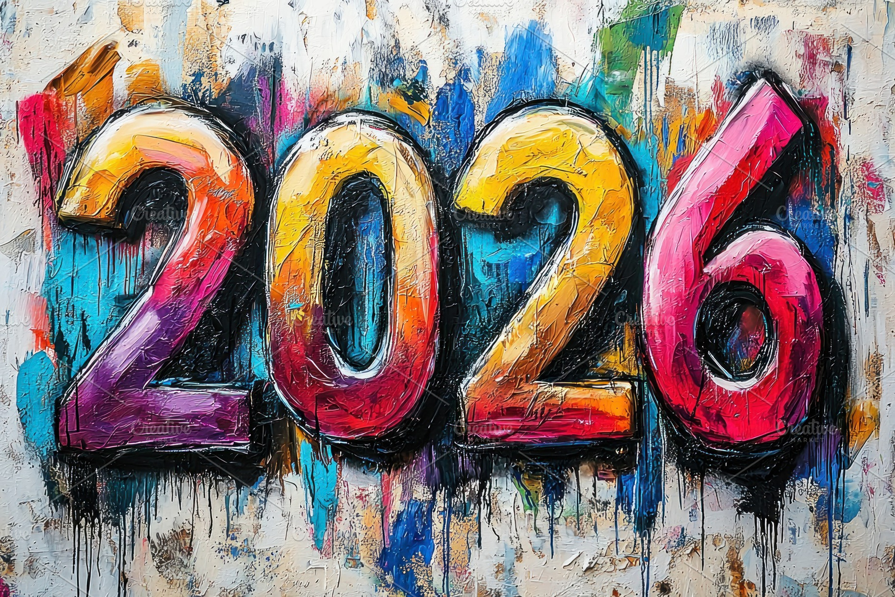 Bold 2026 numbers painted in thick textured brushstrokes on colo, a Background Photo by José Manuel Gelpi