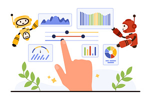 AI Analytics Dashboard with Robots, a Technology Illustration by Flashvector