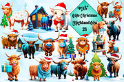 Cute Christmas Highland Cow Clipart, an Illustration by Wow Magic (Thumbnail 1 of 5)