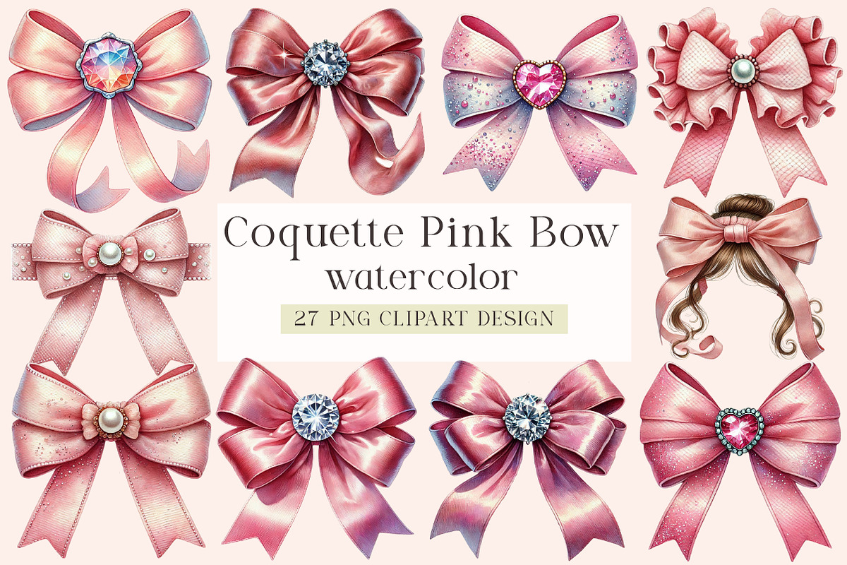 Coquette Pink Bow Clipart, an Illustration by DreamArtGraphic (Photo 1 of 4)