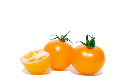 yellow tomatoes on white background, a Food & Drink Photo by AlexBush