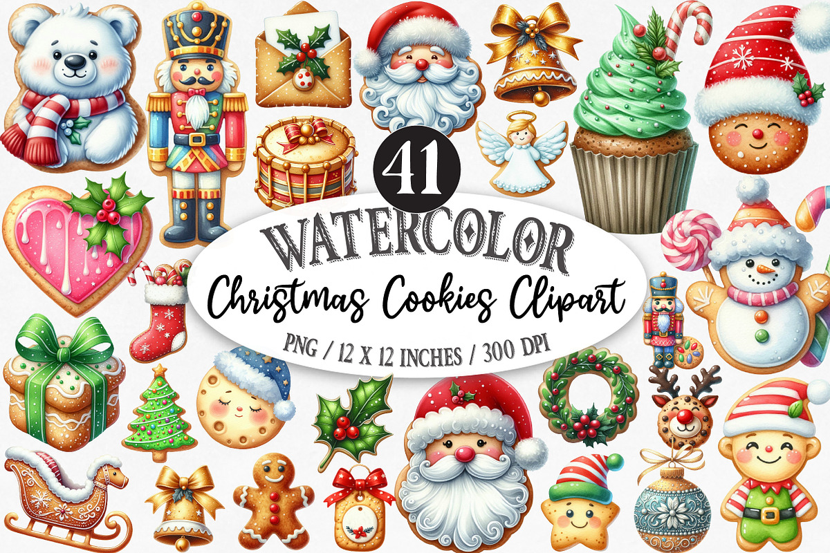 Watercolor Christmas Cookies Clipart, an Illustration by Designking (Photo 1 of 5)