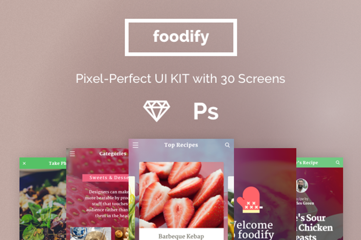 Foodify App UI kit, an UI Kit Template by Designerbundle (Photo 1 of 4)