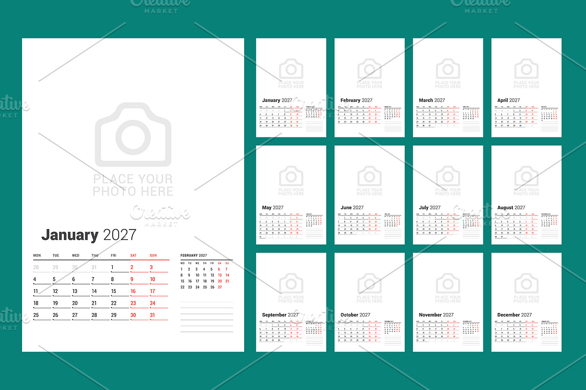 Modern 2027 Wall Calendar - EPS, a Texture Illustration by mikhailmorosin (Photo 2 of 3)