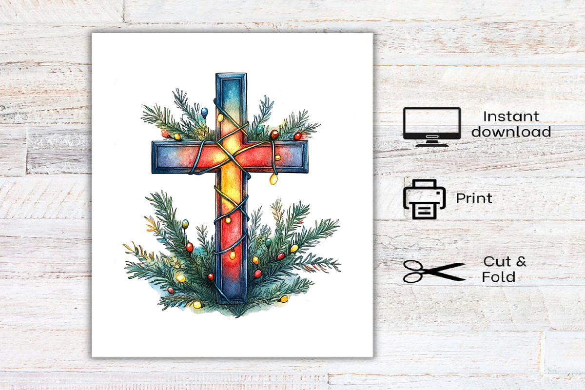 Christmas Cross With Lights Clipart, an Illustration by Canvas Craft (Photo 7 of 7)