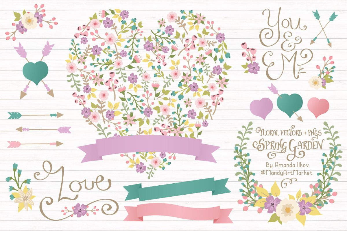 Garden Party Floral Heart & Banners, an Illustration by Amanda Ilkov (Photo 1 of 4)