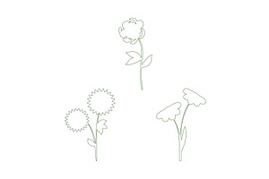 Stylized line art flower trio set, an Object Illustration by okskukuruza