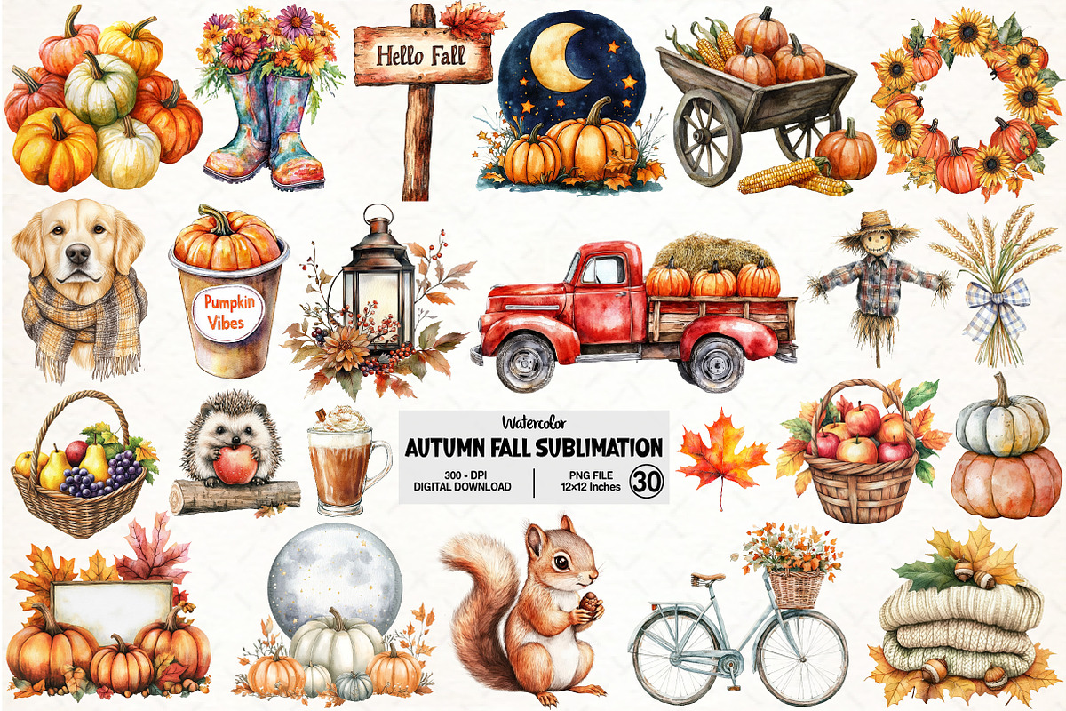 Autumn Fall Sublimation Clipart, an Illustration by Pixels.Craft (Photo 1 of 6)
