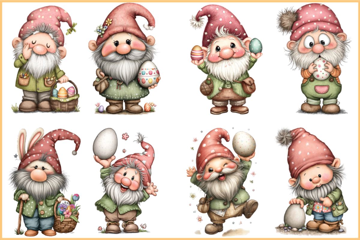 Whimsical Easter Gnome Clipart, a Seasonal Illustration by HueNestify (Photo 2 of 3)