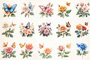 Watercolor Butterfly and Roses Clipa, an Illustration by DreamCafeArt (Thumbnail 2 of 6)