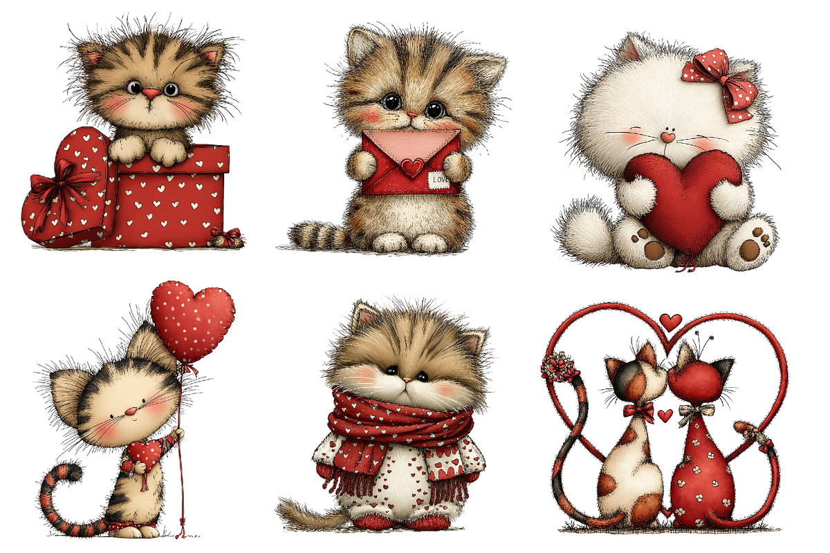 Quirky Valentines Cats Clipart, an Illustration by Dream Creation (Photo 4 of 7)