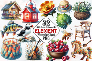 Nordic Summer Element Clipart, an Illustration by RobertsArt