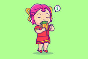 Cute Chinese Girl Holding Money, a Person Illustration by Catalyst Labs (Thumbnail 2 of 3)
