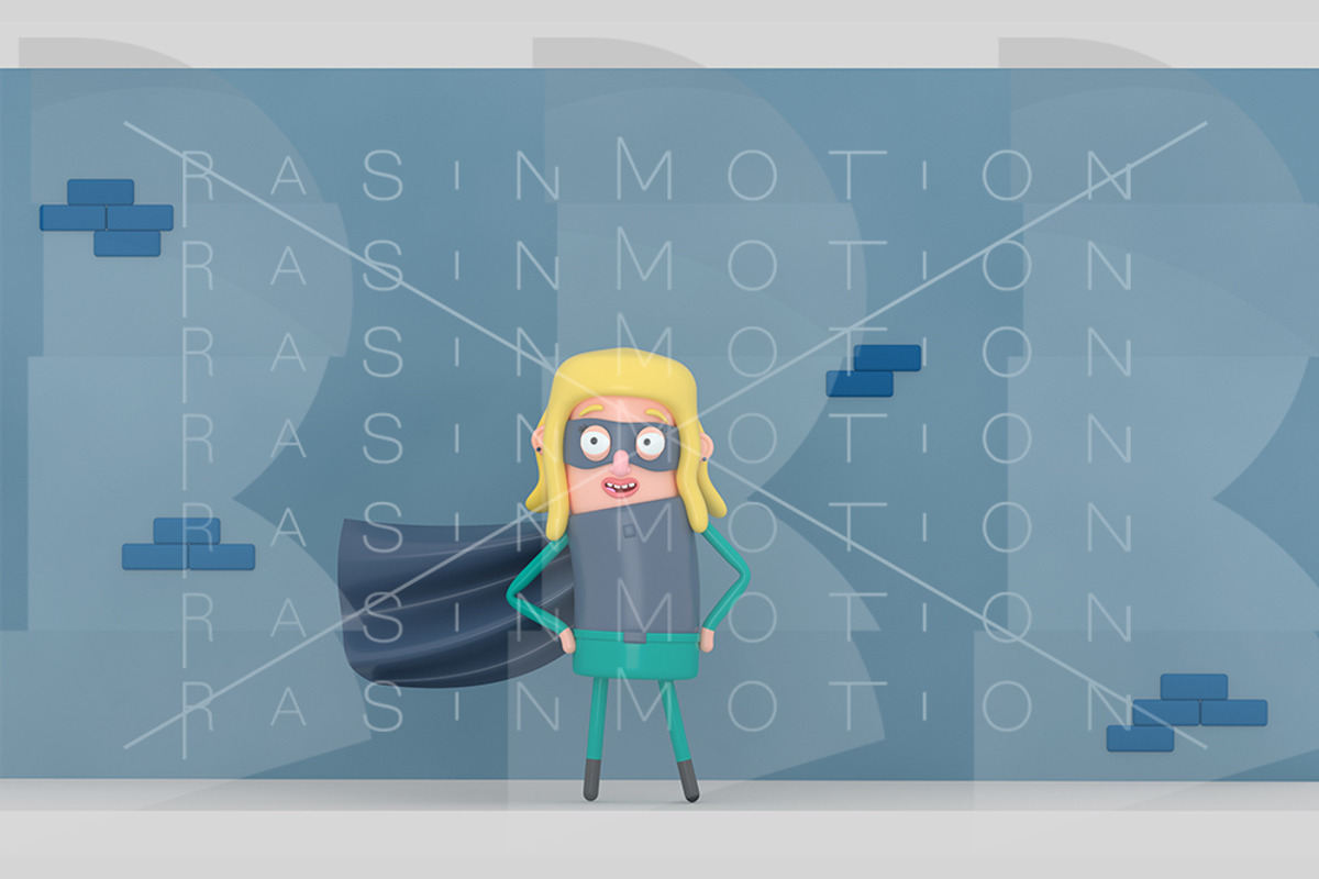 Super heroine in front of blue wall, an Illustration by rasinmotion