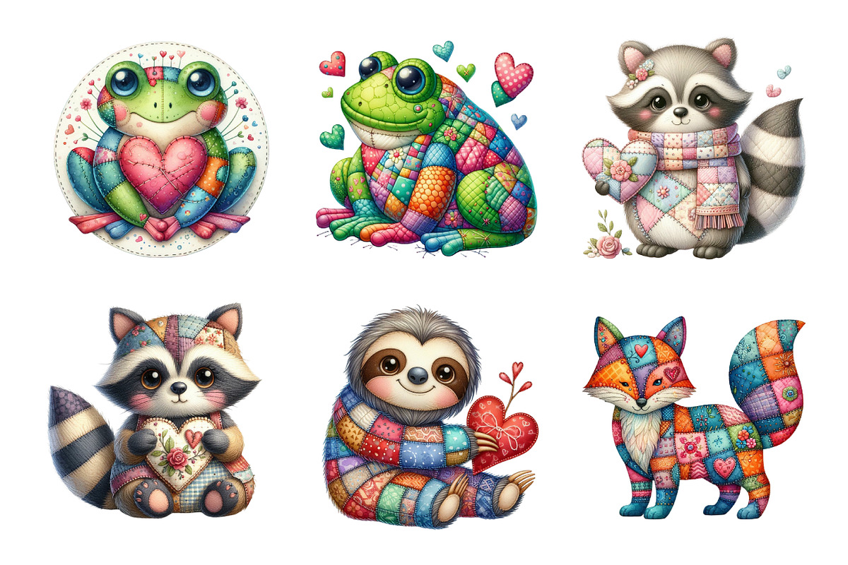 Valentine Patchwork Animal Clipart, an Illustration by SinaCreation (Photo 3 of 11)