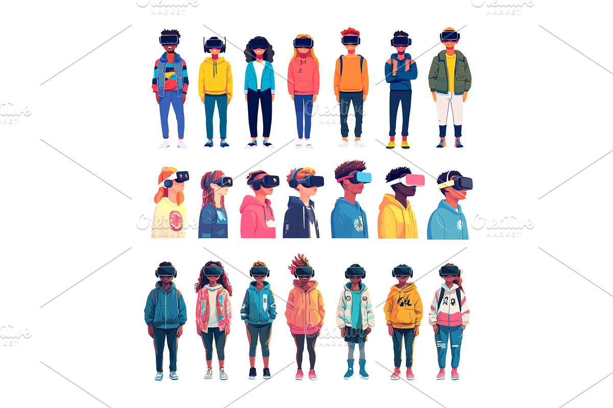 Teenagers vr headsets cartoon vector, a Person Illustration by Onyx