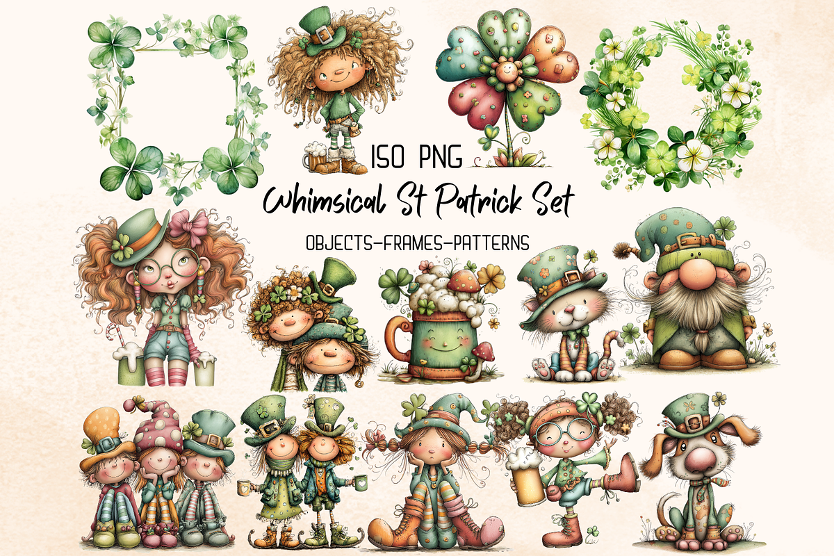 Whimsical St Patrick Day Elements, a Seasonal Illustration by GiraffeCreative (Photo 1 of 19)