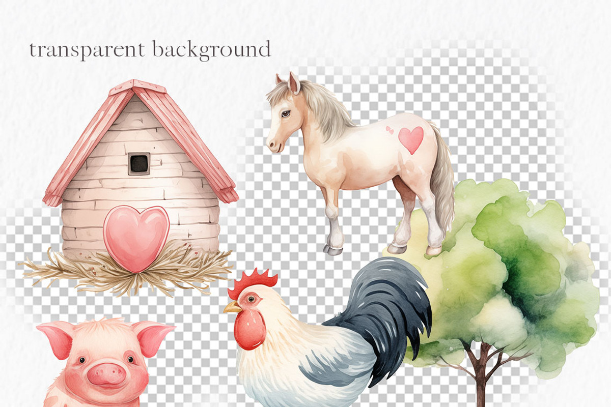 Valentine farm clipart watercolor, an Object Graphic by MyLittleMeow (Photo 2 of 9)
