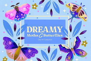 Dreamy Moths & Butterflies Clip Art