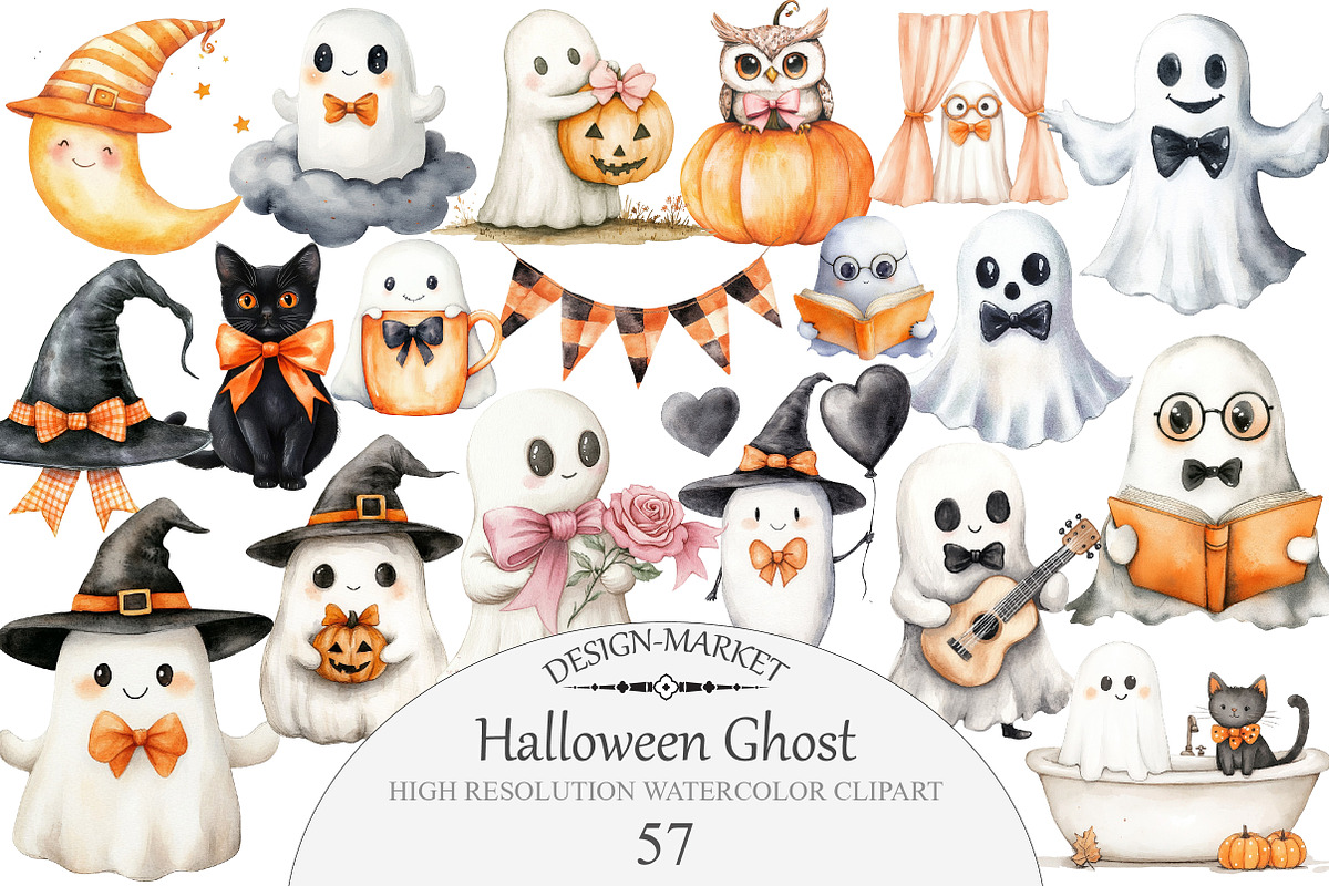 Halloween Ghost Clipart, an Illustration by Design Market (Photo 1 of 5)