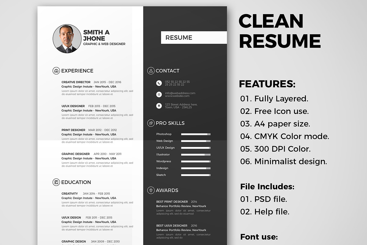 CLEAN RESUME 2, a Resume Template by graphicbox (Photo 1 of 5)