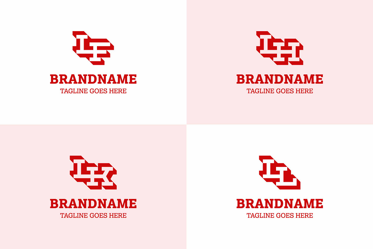 Letters LF LH LK LL Shadow Monogram Logo Set