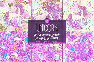 Unicorn Seamless Patterns Set 2