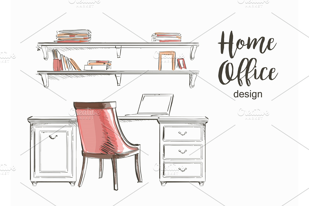 vector classic Home office, a Decorative Illustration by Alltruecolours