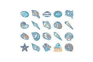 sea shell beach summer ocean icons, an Object Illustration by pikepicture