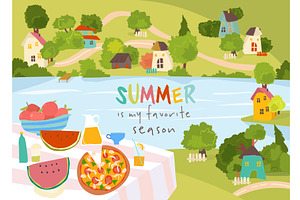 Table with delicious Food in summer, a Food Illustration by Maria Starus