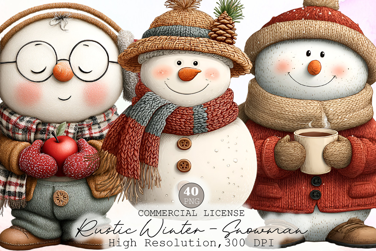 Rustic Winter Snowman PNG Clipart, an Illustration by Sublimation Artist (Photo 1 of 6)