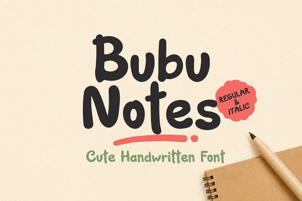 Bubu Notes - Cute Handwritten Font, a Handwritten Font by Mockmenot (Photo 1 of 6)