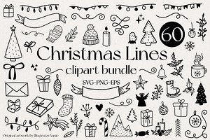 Christmas Line Art Clipart Bundle