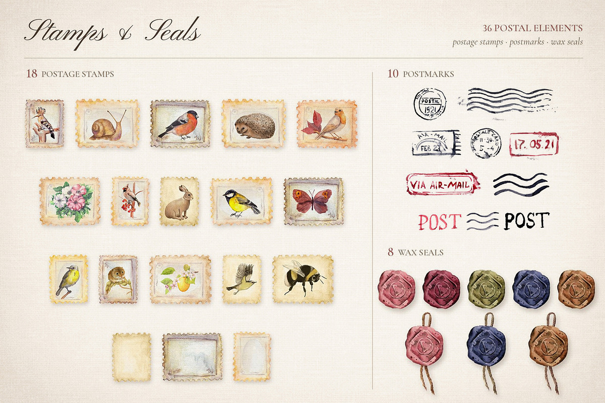 Vintage Postage Stamps & Envelopes, an Object Illustration by Where summer is (Photo 5 of 16)