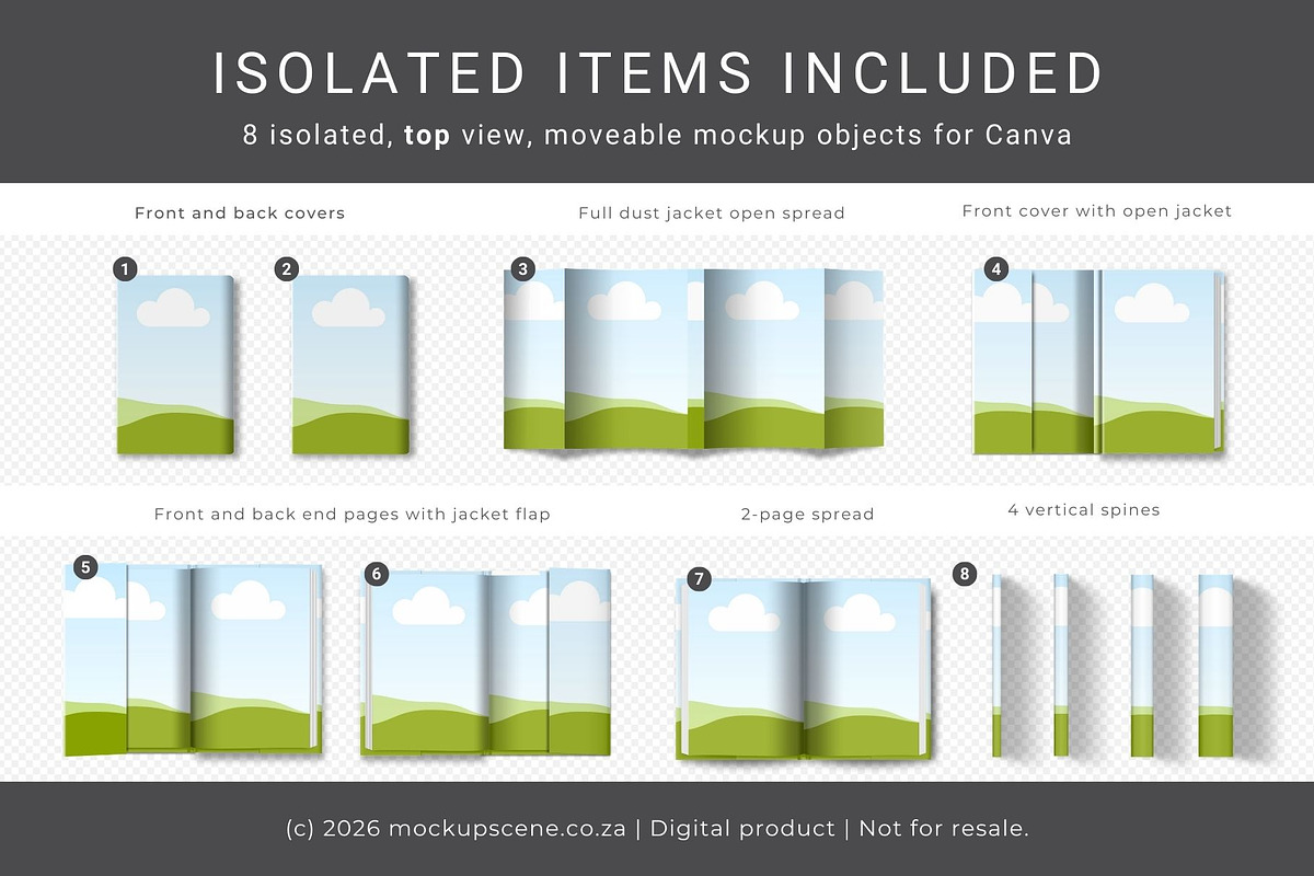 Book with Dust Jacket Canva Mockup, a Books & Magazine Mockup by Mockup Scene (Photo 2 of 13)