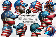 Watercolor Patriotic Head Cap Clipar, an Illustration by SVGArt (Thumbnail 1 of 8)