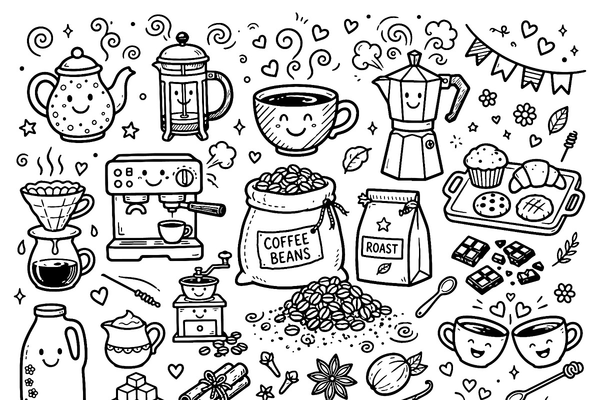 Cute doodle cartoon coffee shop, a Food Illustration by Voodz_shop (Photo 3 of 3)