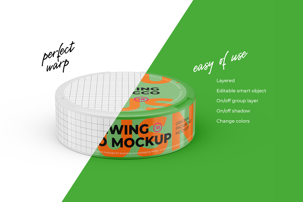 Snus Chewing Tobacco Can Mockup, a Packaging Mockup by easymock 2 (Photo 5 of 10)