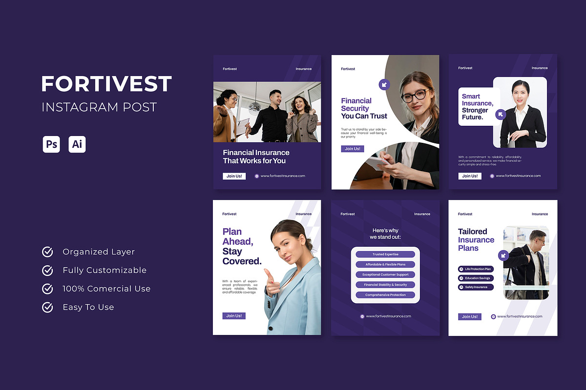Fortivest Insurance - Instagram Post, a Social Media Template by Esensifiksi.studio (Photo 1 of 3)