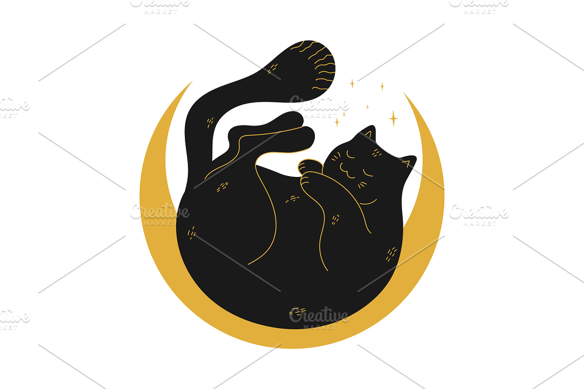 Black Cat on Crescent T Shirt Design, a Design Template by PsychocheArt (Photo 2 of 3)