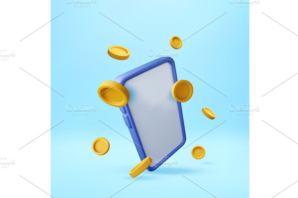 3D Smartphone with floating gold, a Technology Illustration by Abscent