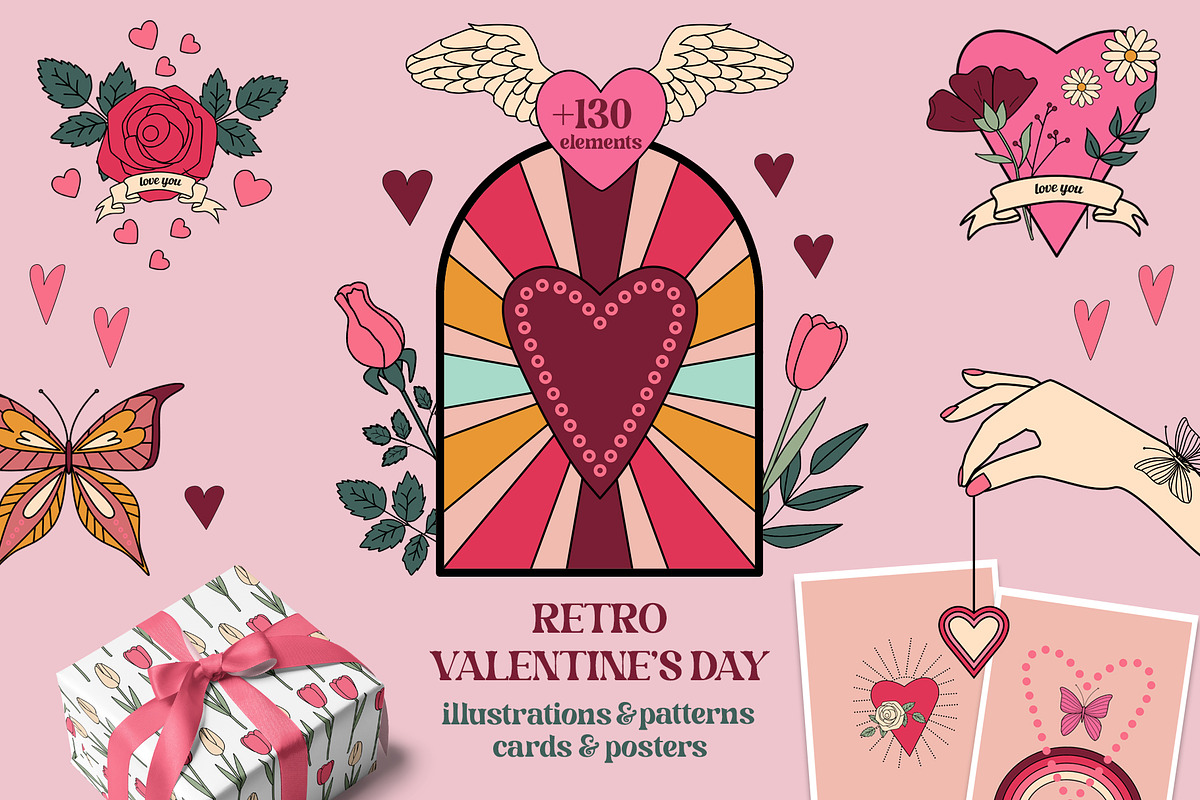 Vintage Valentine's Day. Retro 70s., an Object Graphic by Sofico (Photo 1 of 16)