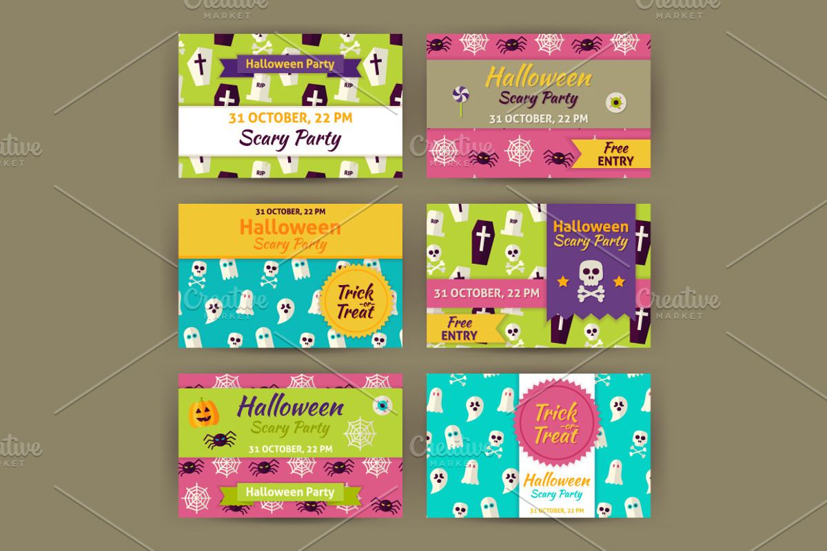 Halloween Flat Vector Invitations, a Card Template by Anna_leni (Photo 5 of 6)