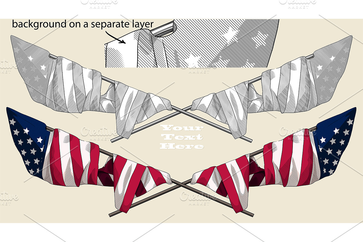 Crossed USA Flag, an Illustration by Sharpner